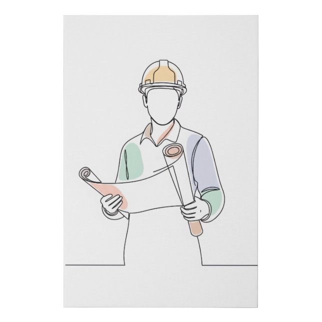 Architect simple one line art continuous faux canvas print (Front)
