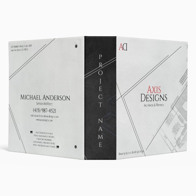 Architect White Outside Black Inside Blueprint Art 3 Ring Binder (Background)
