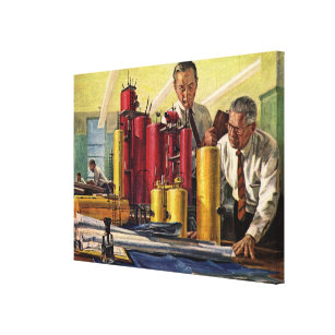 Architects Working in an Office, Vintage Business Canvas Print