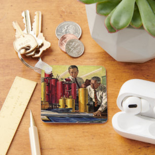 Architects Working in an Office, Vintage Business Keychain