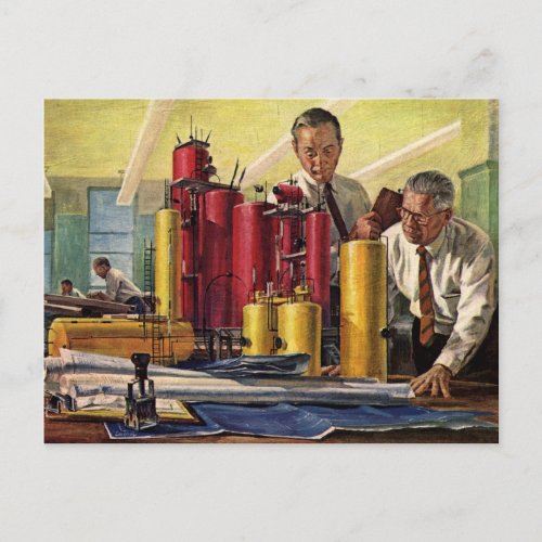 Architects Working in an Office Vintage Business Postcard
