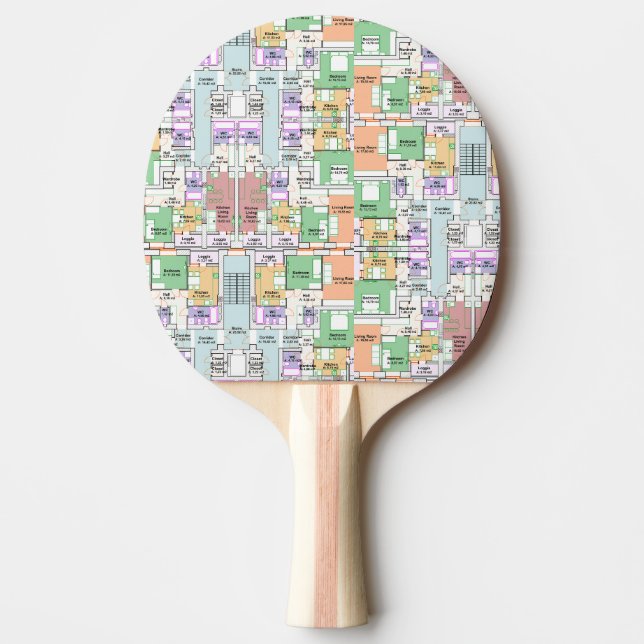 Architectural Blueprint Pattern Custom  Ping Pong Paddle (Front)