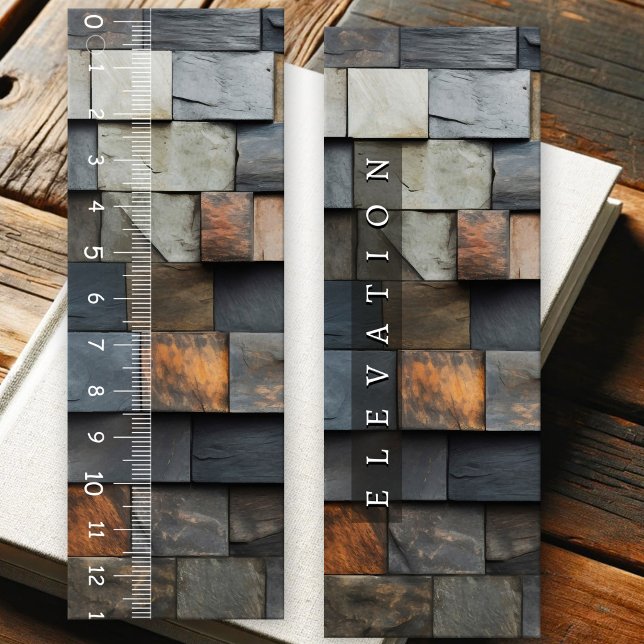 Architectural Elevation Stone Texture Ruler Bookmarks (Professional architecture bookmark featuring a modern brick design with ruler and custom text)
