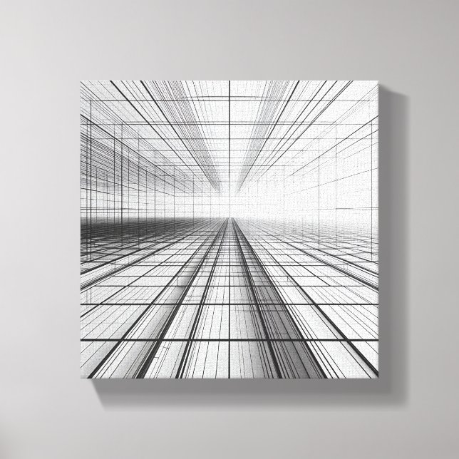 architectural grid perspective, 3D wireframe art,  Canvas Print (Front)