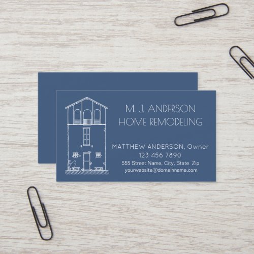 Architectural House Sketch Blueprint Navy  White Business Card
