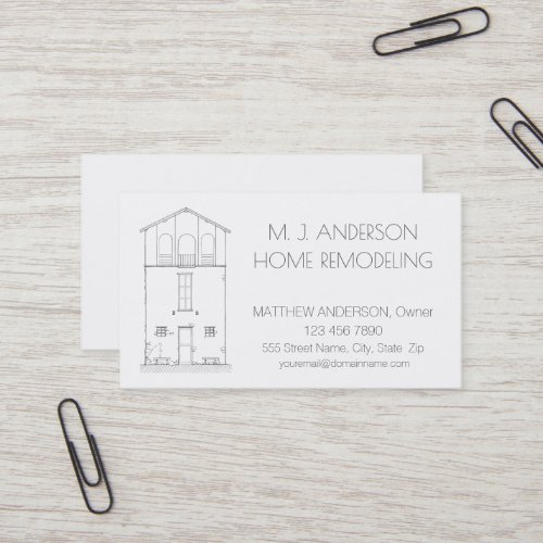 Architectural House Sketch Drawing Black  White Business Card
