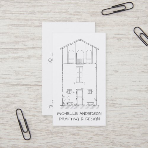 Architectural House Sketch Vertical Black  White Business Card