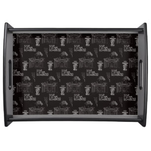 Architectural Line Drawings and Flourishes - black Serving Tray