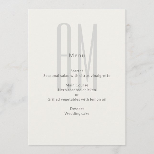 Architectural Monogram Minimal Wedding Menu (Front)