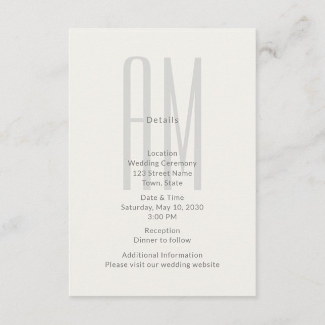 Architectural Monogram Wedding Details Card (Front)