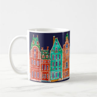 Architectural seamless border pattern on a dark bl coffee mug