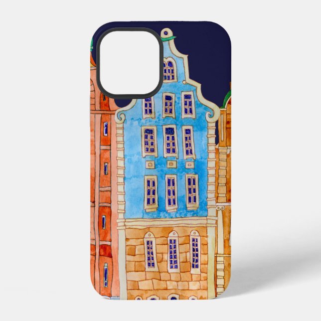 Architectural seamless border pattern on a dark bl iphone case (Back)