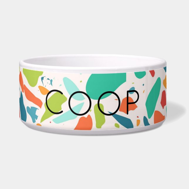 Architectural Terrazzo Modern Colorful PET NAME Bowl (Front)