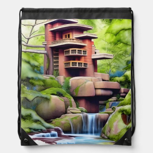 Architectural Tree House Digital Art   Drawstring Bag