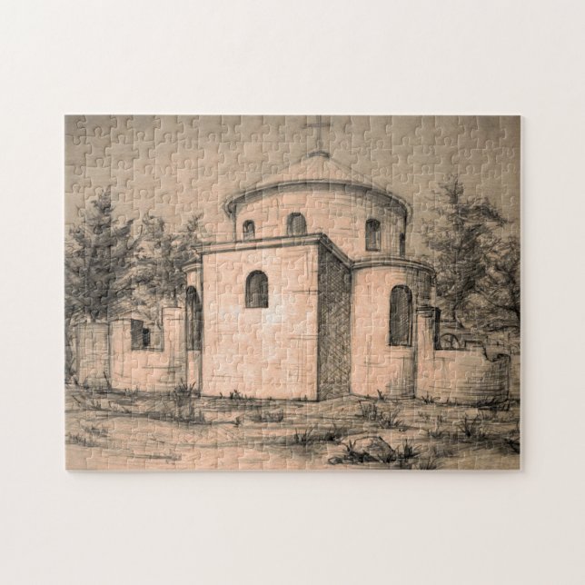 Architecture Ancient Orthodox Church Drawing Art Jigsaw Puzzle (Horizontal)