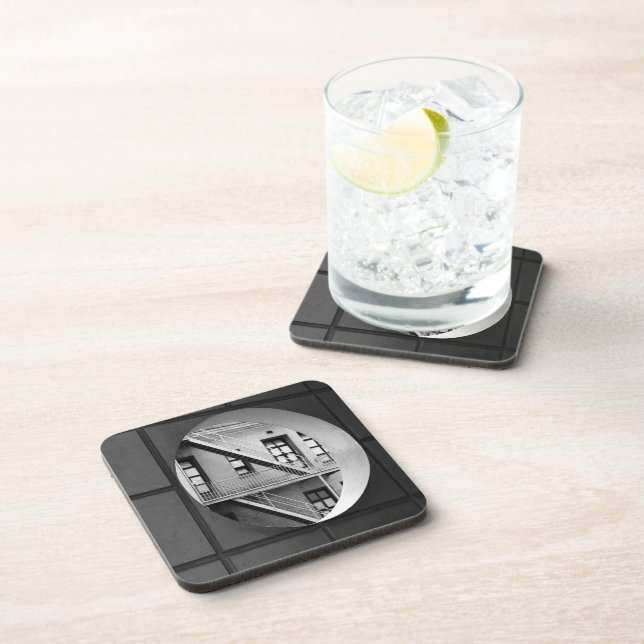 Architecture Circle & Lines Black and White Photo Beverage Coaster (Right Side)