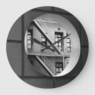 Architecture Circle & Lines Black and White Photo Large Clock