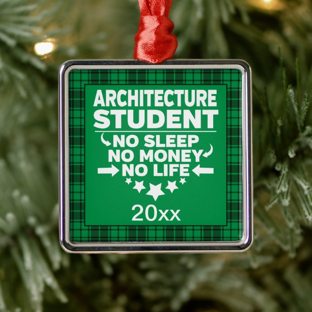 Architecture College Student Green Plaid Xmas Metal Ornament (Tree)
