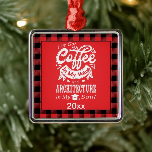 Architecture College Student Red Plaid Xmas Metal Ornament (Tree)