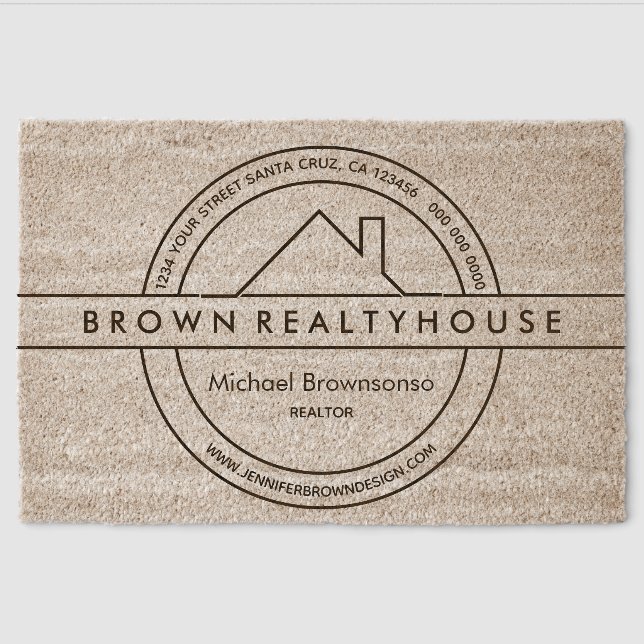 Architecture House Roof Logo Real Estate Fiber Doormat (Front)