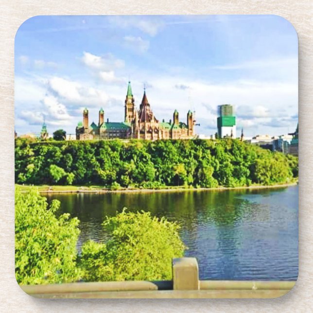 Architecture of Parliament Hill Ottawa. Buy Now Beverage Coaster (Front)