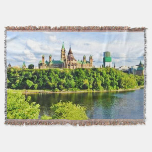Architecture of Parliament Hill Ottawa. Buy Now Throw Blanket