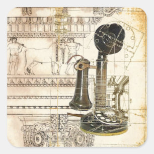 architecture steampunk antique vintage telephone square sticker