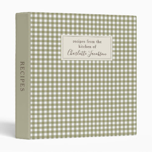 Archivador Receta de Monograma a Cuadros Gingham Verde Oliva