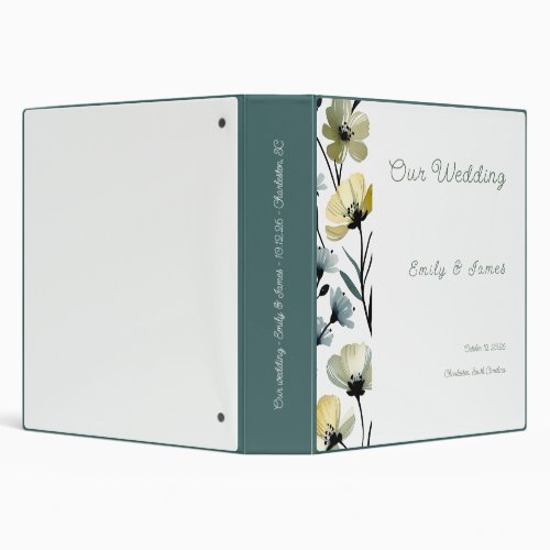 Archivador Sage Green & Soft Yellow Botanical Wedd 3 Ring Binder