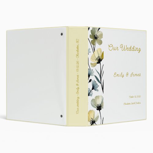 Archivador Sage Green & Soft Yellow Botanical Wedd 3 Ring Binder