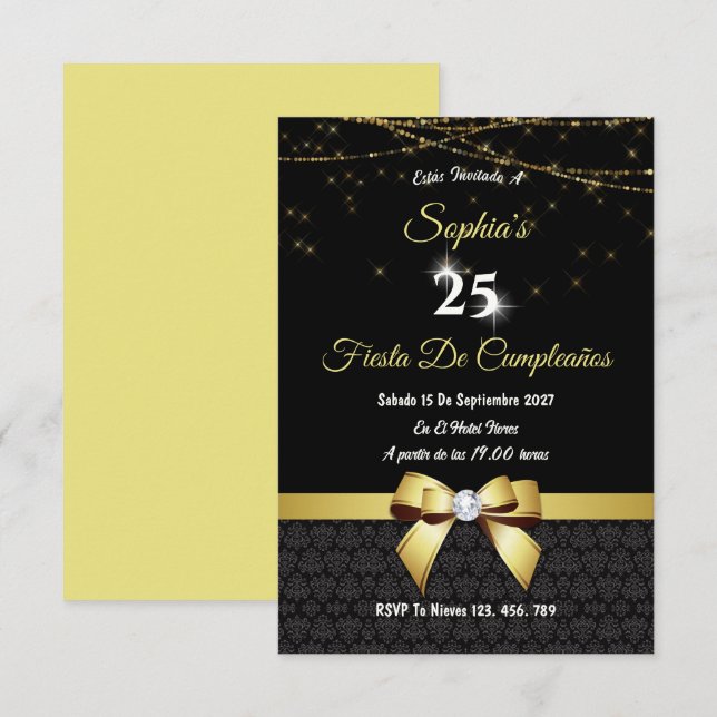 Arco Y Luces Con Gemas Doradas  Invitation (Front/Back)