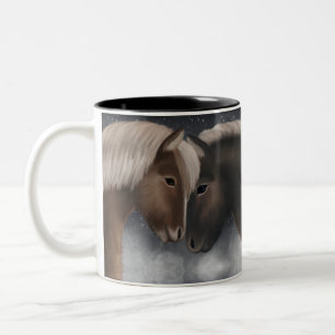 Arctic Affection: Icelandic Horses in Snowy Embrac Two-Tone Coffee Mug