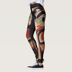 Arctic Alaska Carved Wood Totem Pole Designed Leggings