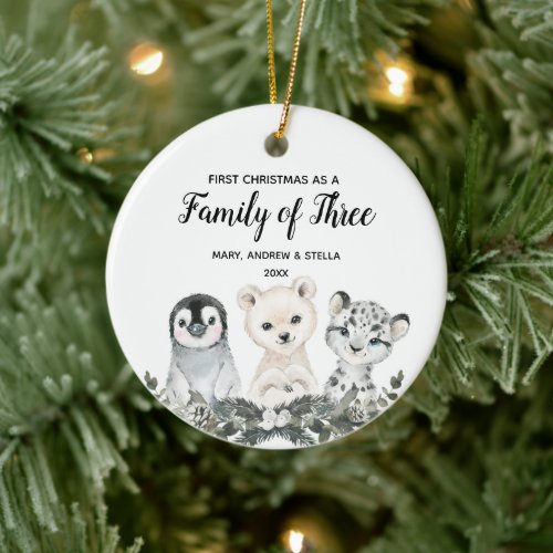 Arctic Animal 1st Christmas as a Family of Three  Ceramic Ornament