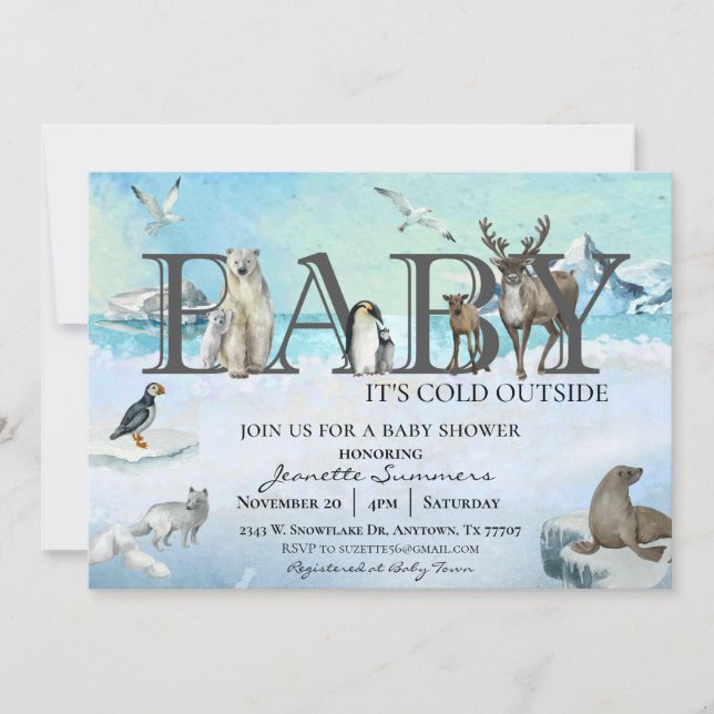 Arctic Animal Baby It's Cold Outside Winter Shower Invitation (Front)