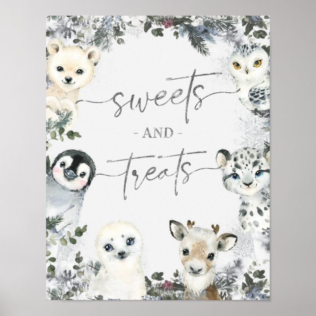 Arctic Animal Onederland Birthday Sweets Treats Poster (Front)
