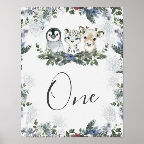 Arctic Animal Onederland Birthday Table Number Poster