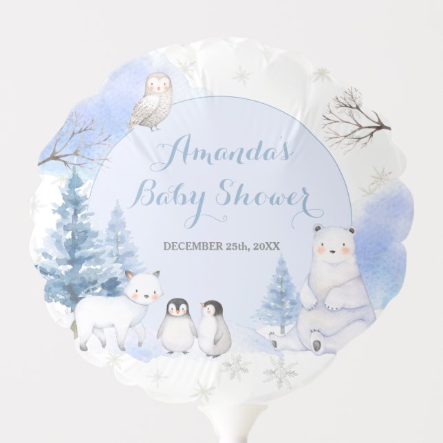 ARCTIC ANIMAL Snowflake Trees Baby Shower Balloon (Front)