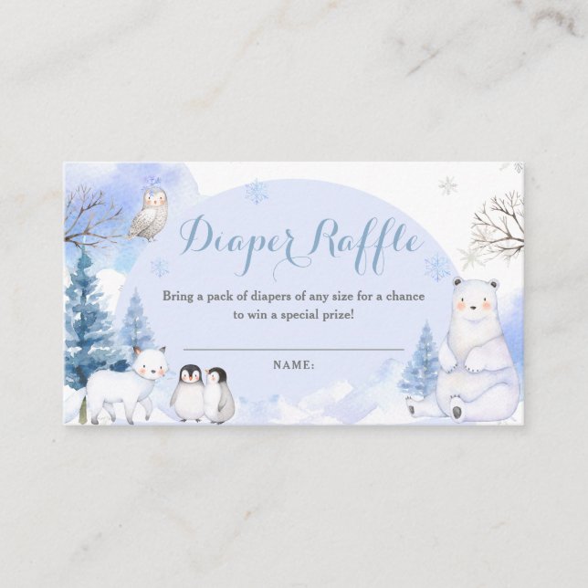 ARCTIC ANIMAL Snowflakes Baby Shower Diaper Raffle Enclosure Card (Front)
