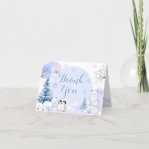 ARCTIC ANIMAL Snowflakes Baby Shower Folded Thank You Card