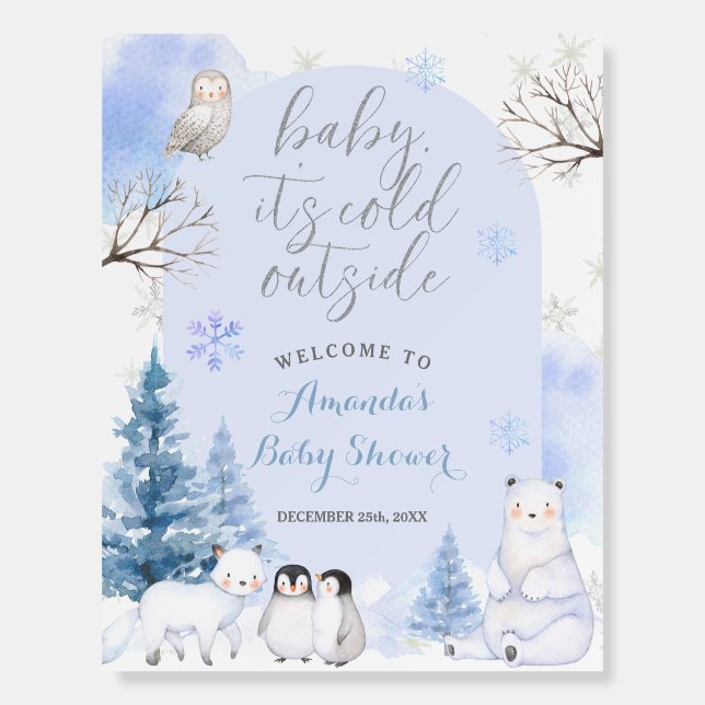 ARCTIC ANIMAL Snowflakes Baby Shower Welcome Foam Foam Board (Front)