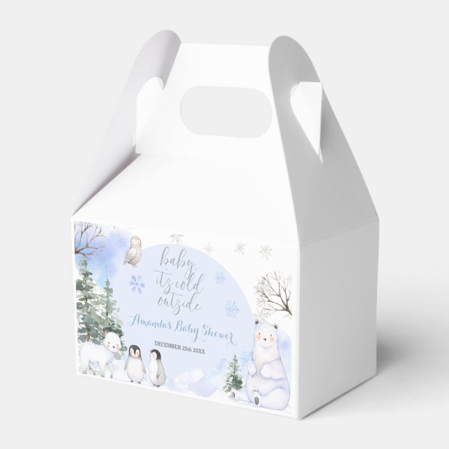 ARCTIC ANIMAL Snowflakes Trees Baby Shower Gift Favor Boxes (Front Side)
