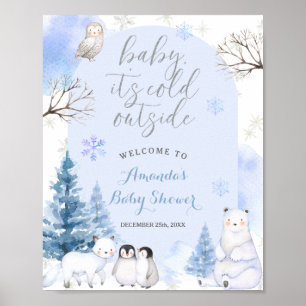 ARCTIC ANIMAL Snowflakes Trees Baby Shower Welcome Poster