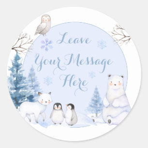 ARCTIC ANIMAL Snowflakes Trees Love Your Message Classic Round Sticker