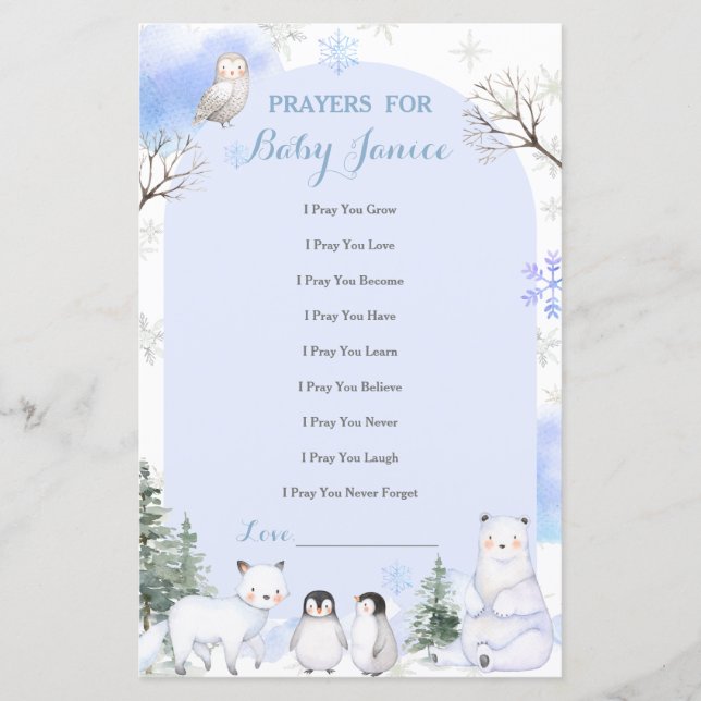 ARCTIC ANIMAL Snowflakes Trees Prayers for Baby (Front)