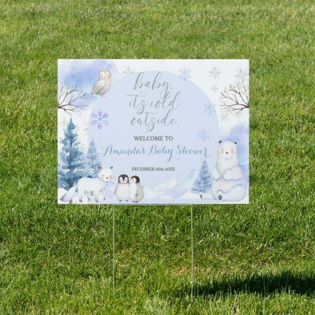 ARCTIC ANIMAL Snowflakes Trees Welcome Yard Sign (Insitu)