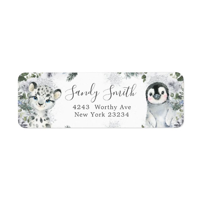 Arctic Animal Winter Onederland Birthday Address Label (Front)