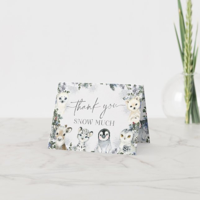 Arctic Animal Winter Onederland Birthday Folded Thank You Card (Front)