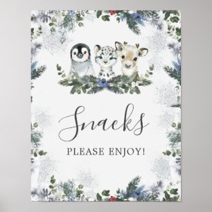 Arctic Animal Winter Onederland Birthday Snacks Poster