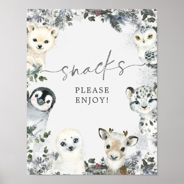 Arctic Animal Winter Onederland Birthday Snacks Poster (Front)